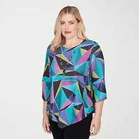 Alfred Dunner Lake Champlain Womens Crew Neck 3/4 Sleeve T-Shirt