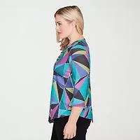 Alfred Dunner Lake Champlain Womens Crew Neck 3/4 Sleeve T-Shirt