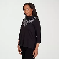 Alfred Dunner Lake Champlain Womens Mock Neck 3/4 Sleeve T-Shirt
