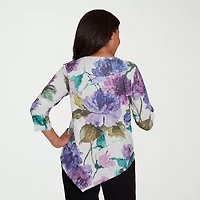Alfred Dunner Lake Champlain Womens Crew Neck 3/4 Sleeve T-Shirt