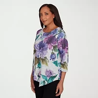 Alfred Dunner Lake Champlain Womens Crew Neck 3/4 Sleeve T-Shirt