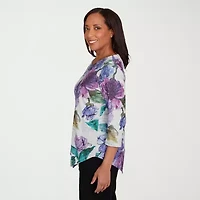 Alfred Dunner Lake Champlain Womens Crew Neck 3/4 Sleeve T-Shirt