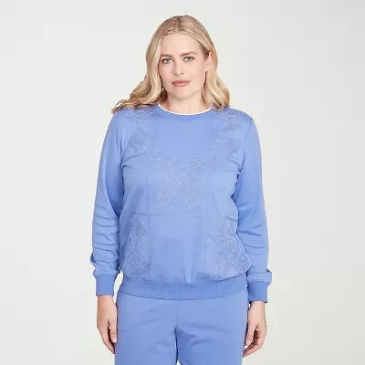 Alfred Dunner Casual Vibe Womens Crew Neck Long Sleeve Sweatshirt