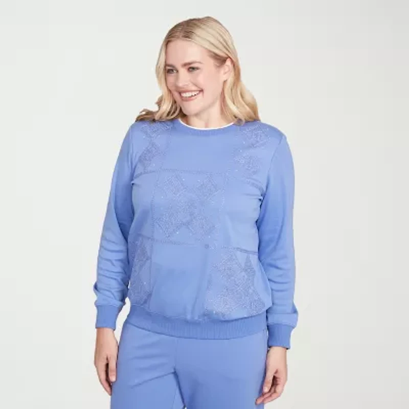 Alfred Dunner Casual Vibe Womens Crew Neck Long Sleeve Sweatshirt