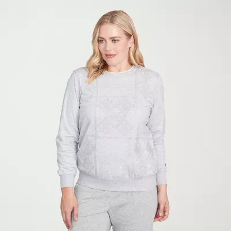 Alfred Dunner Casual Vibe Womens Crew Neck Long Sleeve Sweatshirt