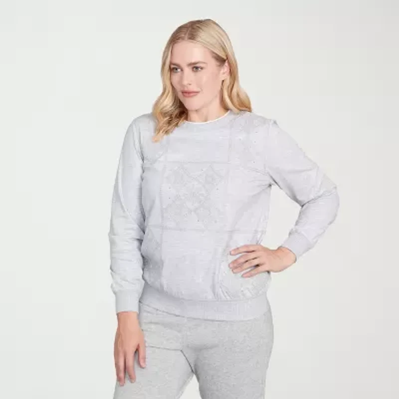 Alfred Dunner Casual Vibe Womens Crew Neck Long Sleeve Sweatshirt