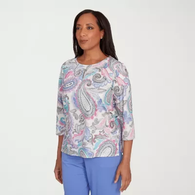 Alfred Dunner Casual Vibe Womens Crew Neck 3/4 Sleeve T-Shirt