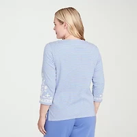 Alfred Dunner Casual Vibe Womens Crew Neck 3/4 Sleeve T-Shirt