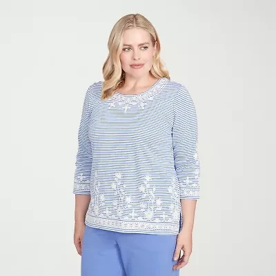 Alfred Dunner Casual Vibe Womens Crew Neck 3/4 Sleeve T-Shirt