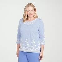 Alfred Dunner Casual Vibe Womens Crew Neck 3/4 Sleeve T-Shirt