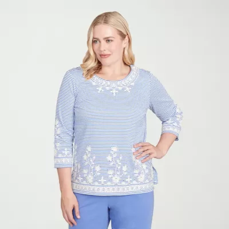 Alfred Dunner Casual Vibe Womens Crew Neck 3/4 Sleeve T-Shirt