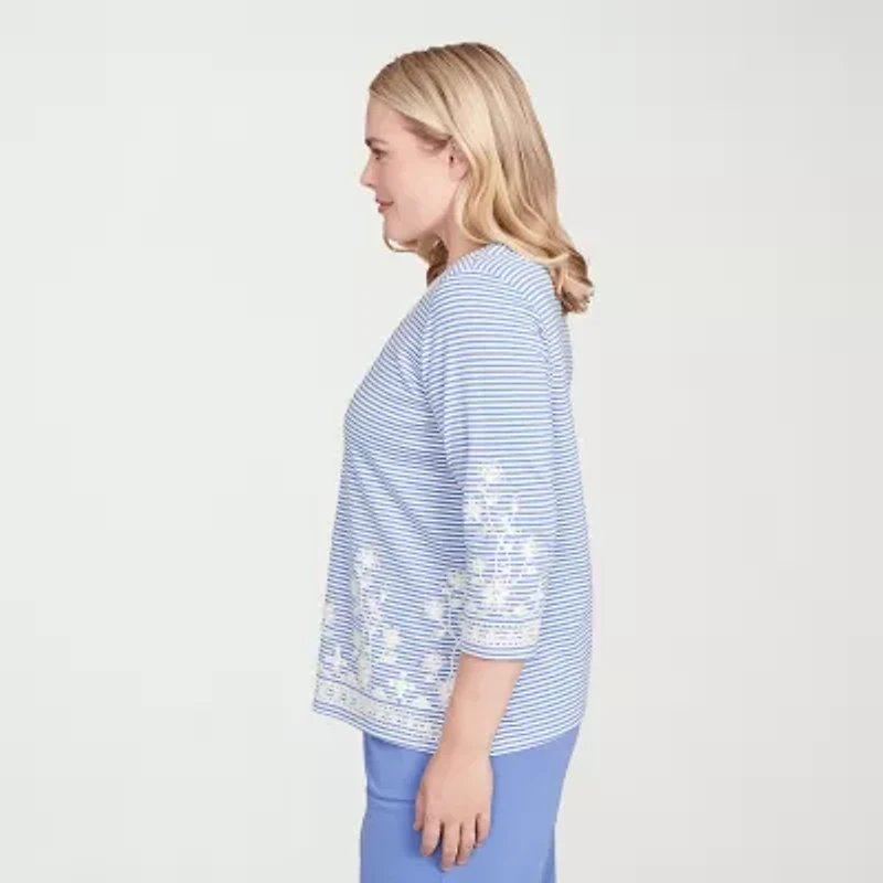 Alfred Dunner Casual Vibe Womens Crew Neck 3/4 Sleeve T-Shirt
