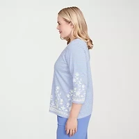 Alfred Dunner Casual Vibe Womens Crew Neck 3/4 Sleeve T-Shirt