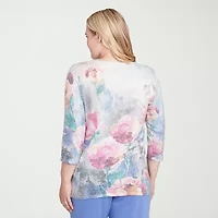 Alfred Dunner Casual Vibe Womens Split Crew Neck 3/4 Sleeve T-Shirt