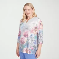 Alfred Dunner Casual Vibe Womens Split Crew Neck 3/4 Sleeve T-Shirt