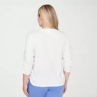 Alfred Dunner Casual Vibe Womens Split Crew Neck 3/4 Sleeve T-Shirt