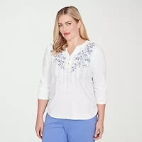 Alfred Dunner Casual Vibe Womens Split Crew Neck 3/4 Sleeve T-Shirt
