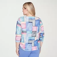 Alfred Dunner Casual Vibe Womens Crew Neck 3/4 Sleeve T-Shirt