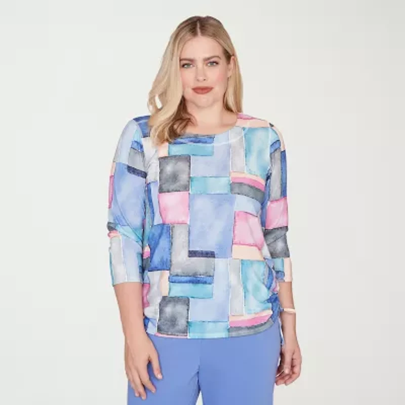 Alfred Dunner Casual Vibe Womens Crew Neck 3/4 Sleeve T-Shirt