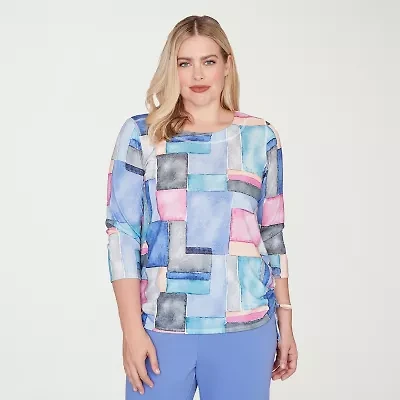 Alfred Dunner Casual Vibe Womens Crew Neck 3/4 Sleeve T-Shirt