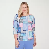 Alfred Dunner Casual Vibe Womens Crew Neck 3/4 Sleeve T-Shirt