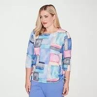 Alfred Dunner Casual Vibe Womens Crew Neck 3/4 Sleeve T-Shirt