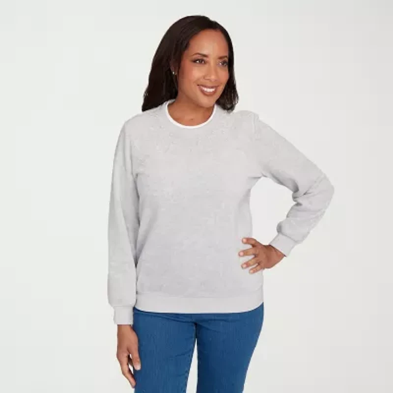 Alfred Dunner Classics Womens Crew Neck Long Sleeve Sweatshirt