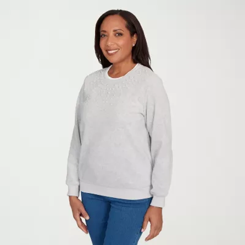 Alfred Dunner Classics Womens Crew Neck Long Sleeve Sweatshirt