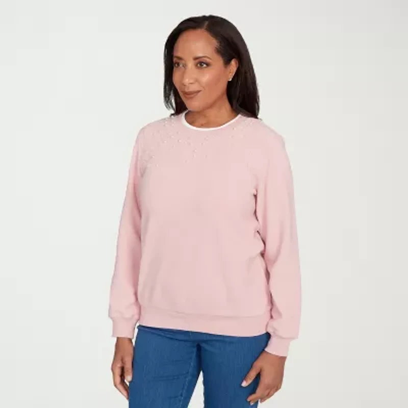 Alfred Dunner Classics Womens Crew Neck Long Sleeve Sweatshirt