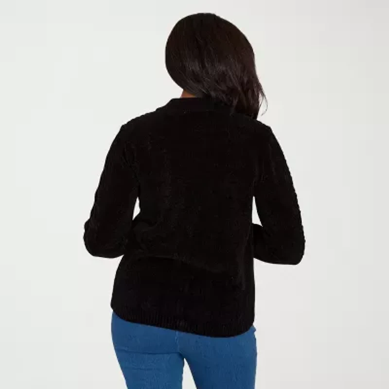 Alfred Dunner Classics Womens Long Sleeve Zipper Cable Knit Cardigan