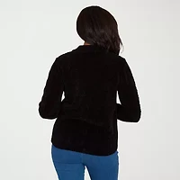 Alfred Dunner Classics Womens Long Sleeve Zipper Cable Knit Cardigan
