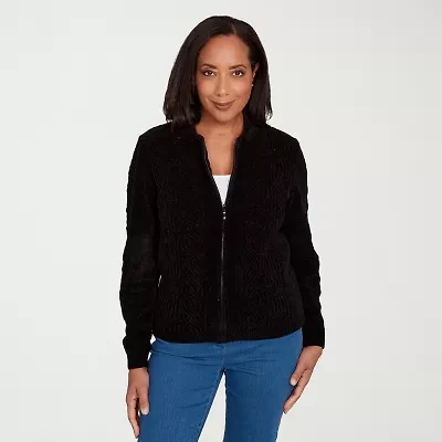 Alfred Dunner Classics Womens Long Sleeve Zipper Cable Knit Cardigan