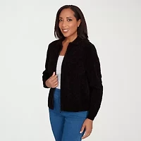Alfred Dunner Classics Womens Long Sleeve Zipper Cable Knit Cardigan