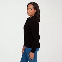 Alfred Dunner Classics Womens Long Sleeve Zipper Cable Knit Cardigan