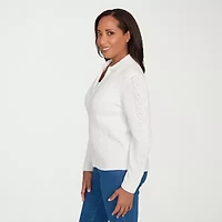 Alfred Dunner Classics Womens Long Sleeve Zipper Cable Knit Cardigan