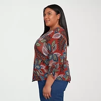 Alfred Dunner Sunset Canyon Womens V Neck 3/4 Sleeve Plus T-Shirt