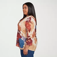 Alfred Dunner Sunset Canyon Womens Plus Crew Neck 3/4 Sleeve T-Shirt