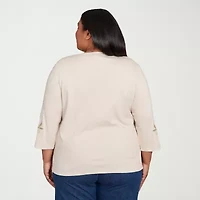 Alfred Dunner Sunset Canyon Womens Crew Neck 3/4 Sleeve Plus T-Shirt