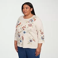 Alfred Dunner Sunset Canyon Womens Crew Neck 3/4 Sleeve Plus T-Shirt
