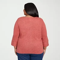 Alfred Dunner Sunset Canyon Womens Crew Neck 3/4 Sleeve Plus T-Shirt