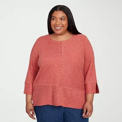 Alfred Dunner Sunset Canyon Womens Crew Neck 3/4 Sleeve Plus T-Shirt