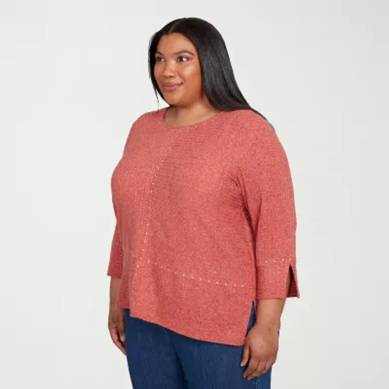 Alfred Dunner Sunset Canyon Womens Crew Neck 3/4 Sleeve Plus T-Shirt