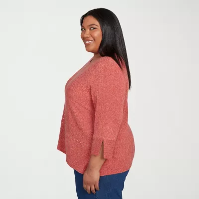 Alfred Dunner Sunset Canyon Womens Crew Neck 3/4 Sleeve Plus T-Shirt