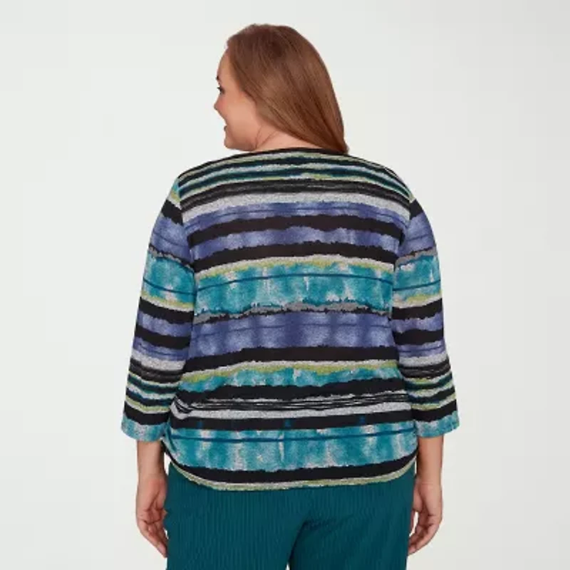 Alfred Dunner Lake Champlain Womens Crew Neck 3/4 Sleeve Plus T-Shirt