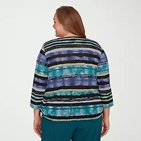 Alfred Dunner Lake Champlain Womens Crew Neck 3/4 Sleeve Plus T-Shirt