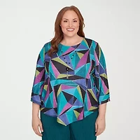 Alfred Dunner Lake Champlain Womens Crew Neck 3/4 Sleeve Plus T-Shirt