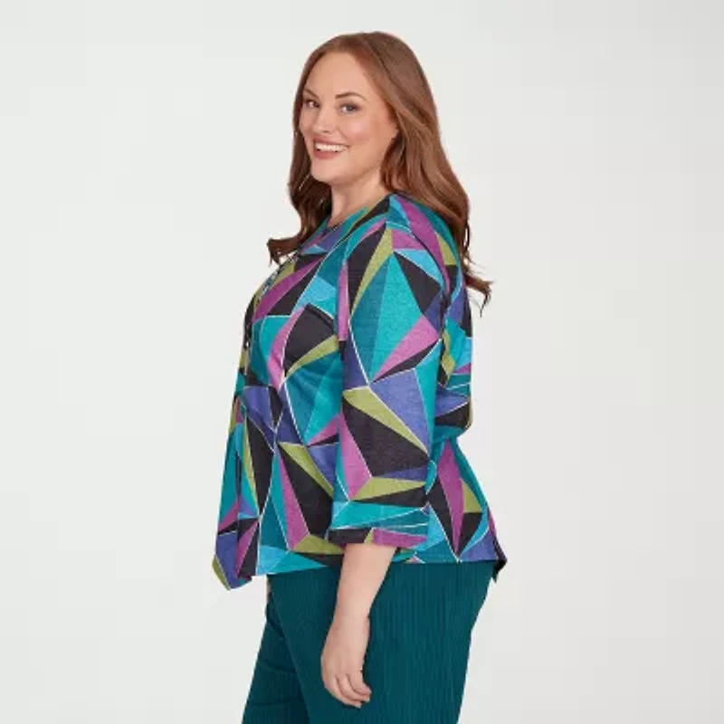 Alfred Dunner Lake Champlain Womens Crew Neck 3/4 Sleeve Plus T-Shirt