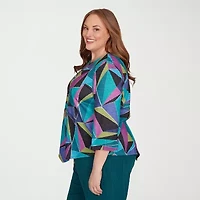 Alfred Dunner Lake Champlain Womens Crew Neck 3/4 Sleeve Plus T-Shirt