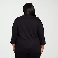 Alfred Dunner Lake Champlain Womens Mock Neck 3/4 Sleeve Plus T-Shirt