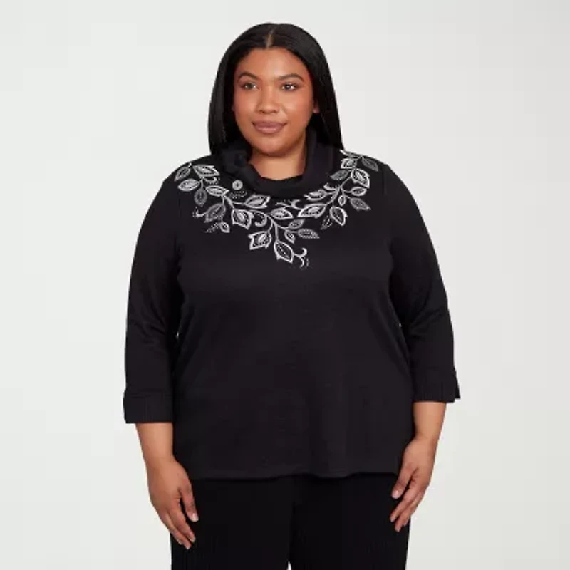 Alfred Dunner Lake Champlain Womens Mock Neck 3/4 Sleeve Plus T-Shirt